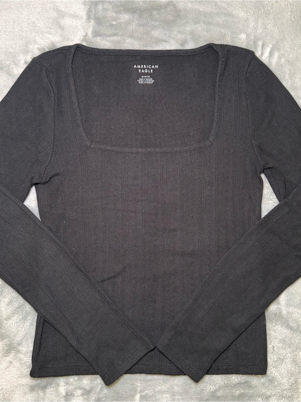 American Eagle Outfitters Black Square Neck Long Sleeve Top